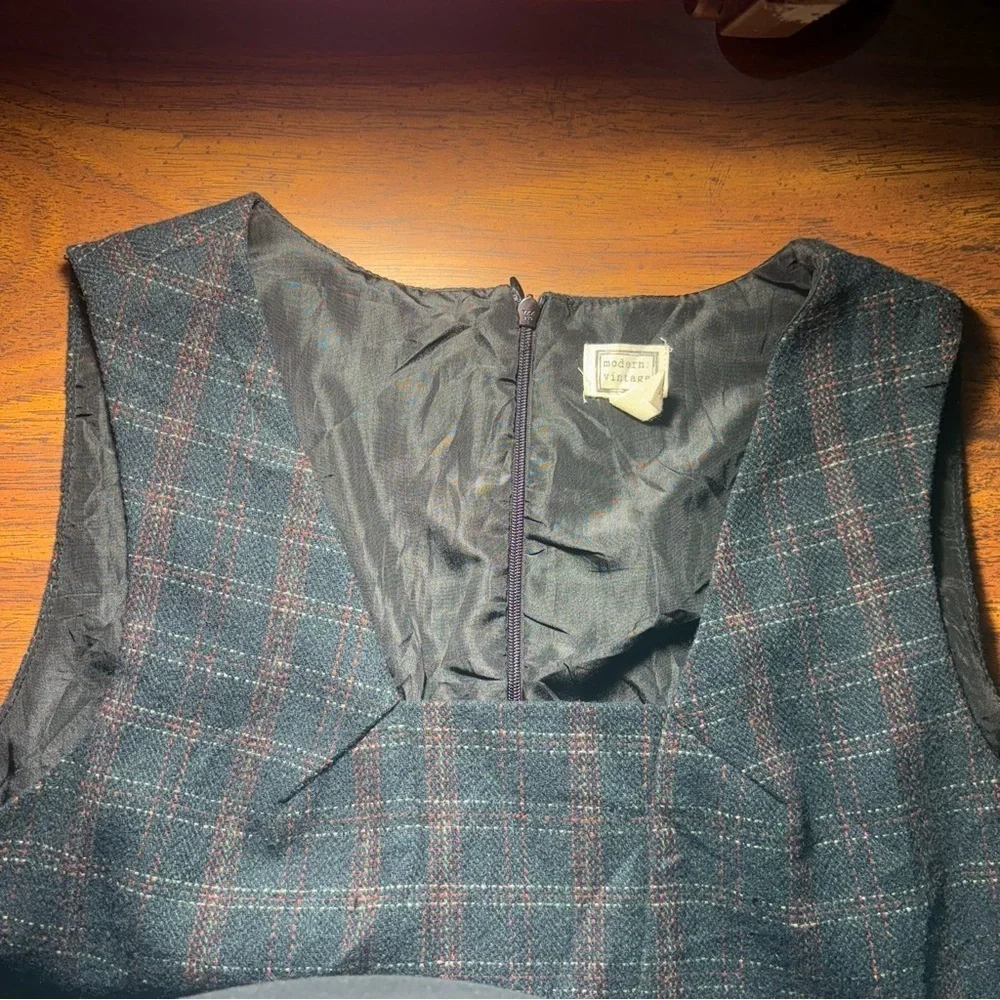 Modern Vintage Plaid Tartan Blue Sleeveless Dress SZ S - Picture 7 of 8